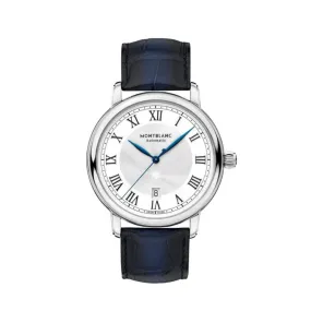 Stainless Steel 42mm Star Legacy Date Silver Dial Roman Numeral  Blue Alligator Strap Watch
