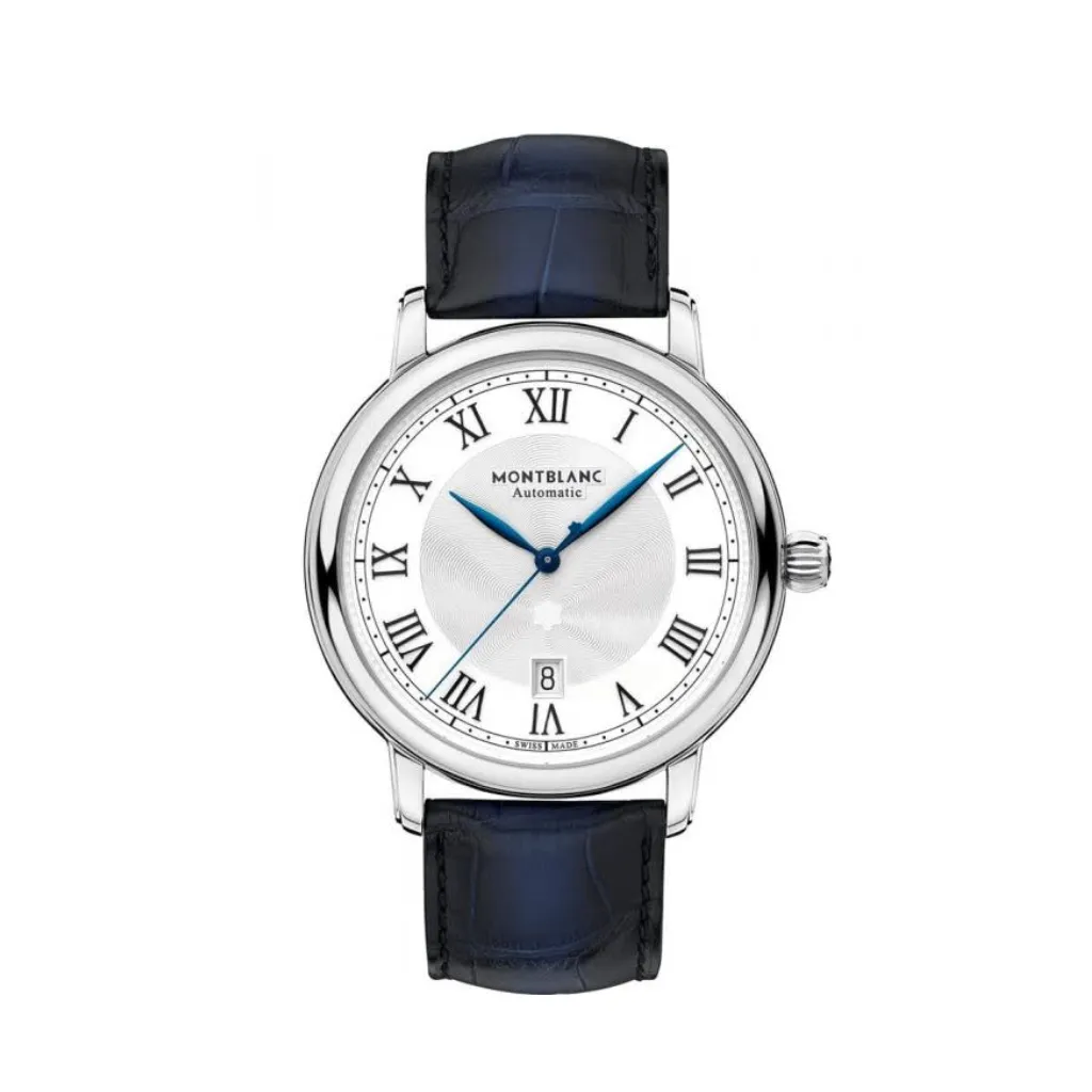 Stainless Steel 42mm Star Legacy Date Silver Dial Roman Numeral  Blue Alligator Strap Watch