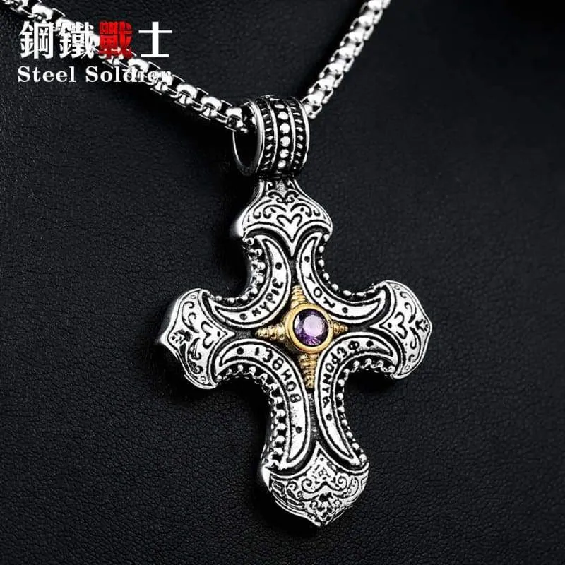 Steel soldier stainless steel Thailand style cross stone pendant unqiue titanium steel jewelry for women and man as gift