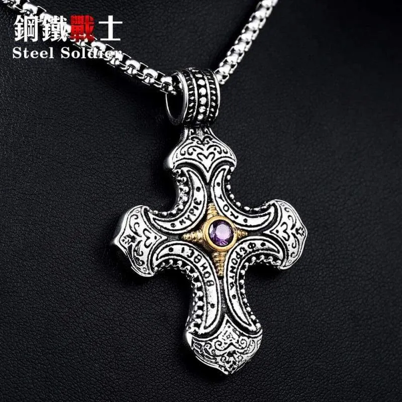 Steel soldier stainless steel Thailand style cross stone pendant unqiue titanium steel jewelry for women and man as gift