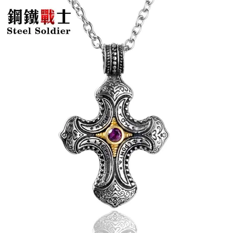 Steel soldier stainless steel Thailand style cross stone pendant unqiue titanium steel jewelry for women and man as gift