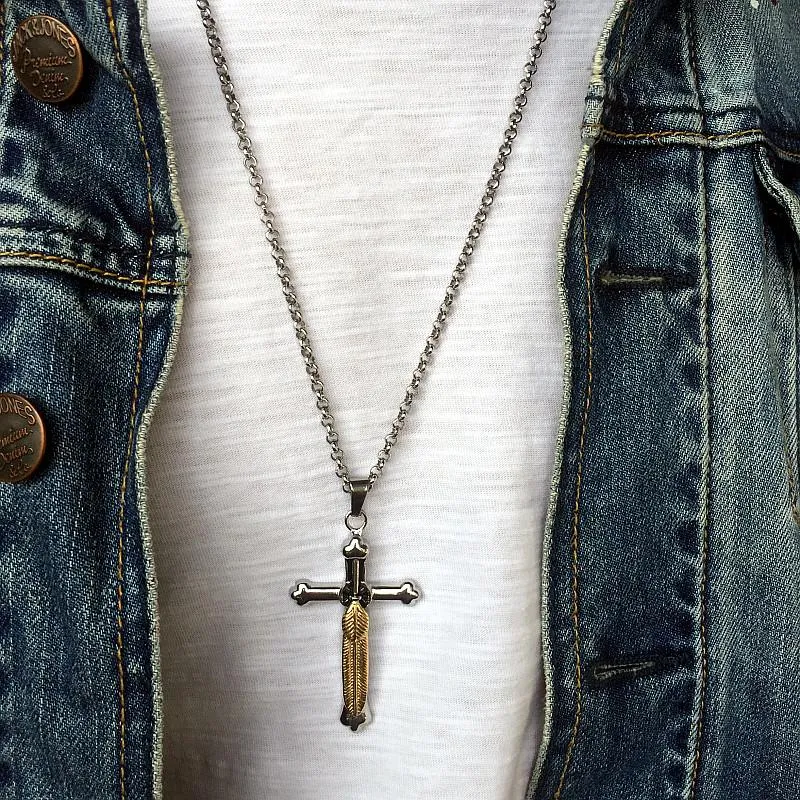 Takahashi Goro Feather Jesus Cross Necklace