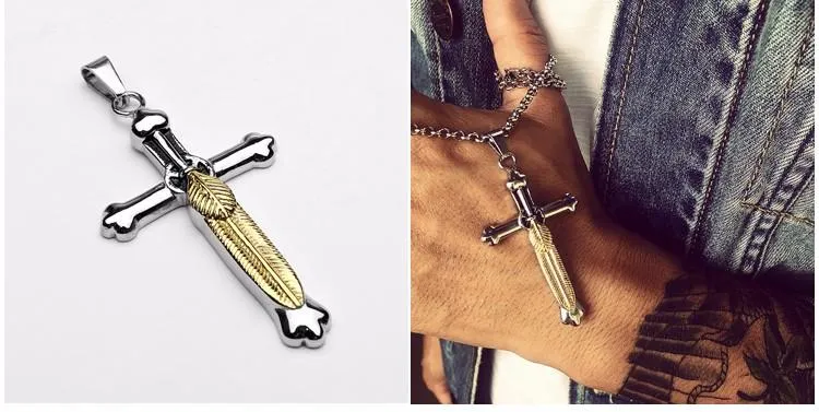 Takahashi Goro Feather Jesus Cross Necklace