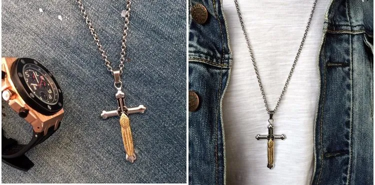 Takahashi Goro Feather Jesus Cross Necklace