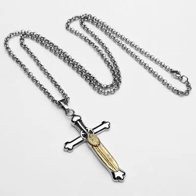 Takahashi Goro Feather Jesus Cross Necklace
