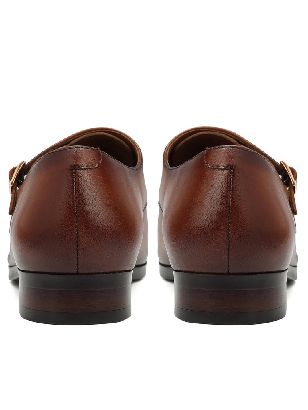 Tan Plain Leather Monk Straps