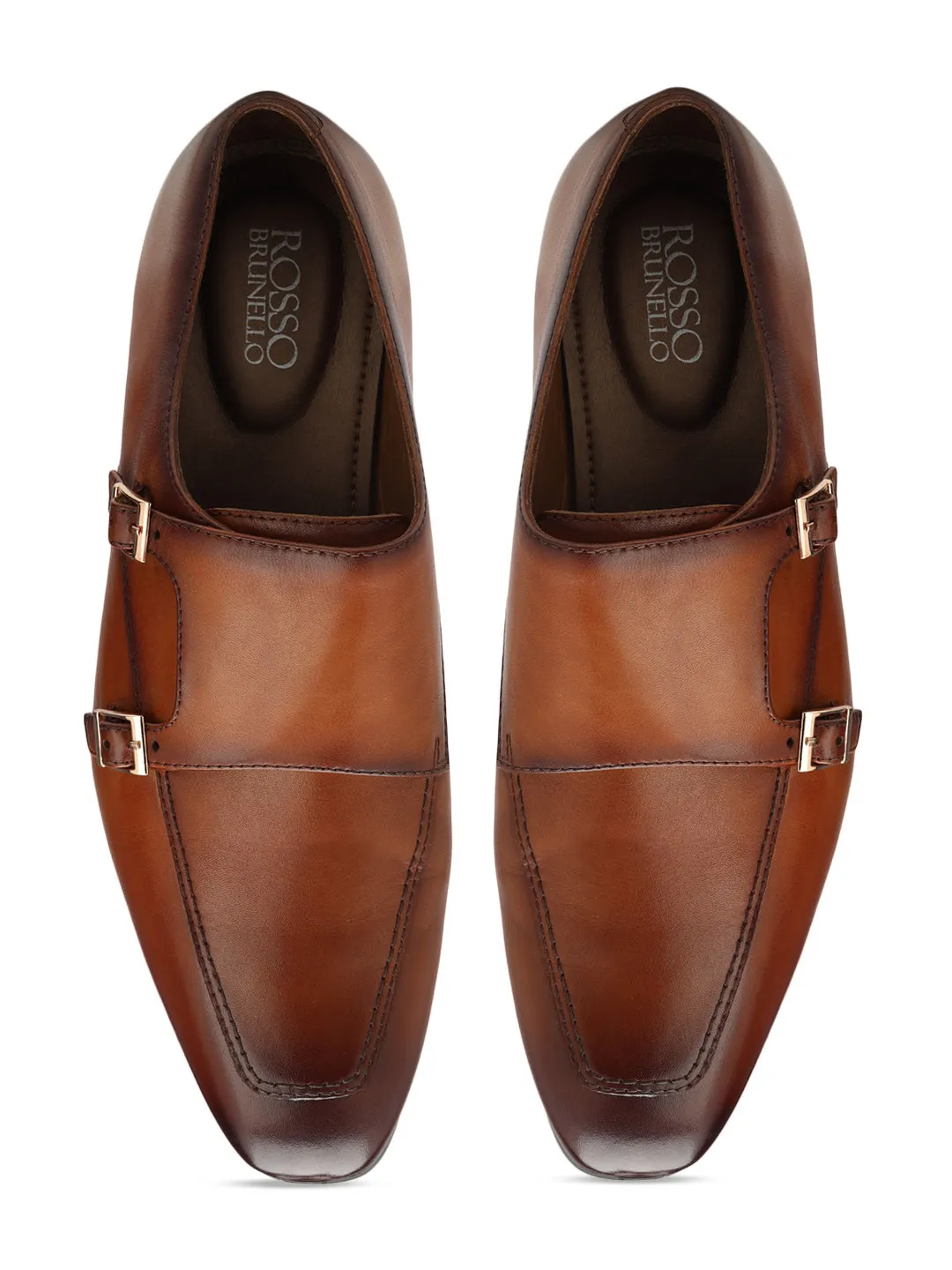 Tan Plain Leather Monk Straps