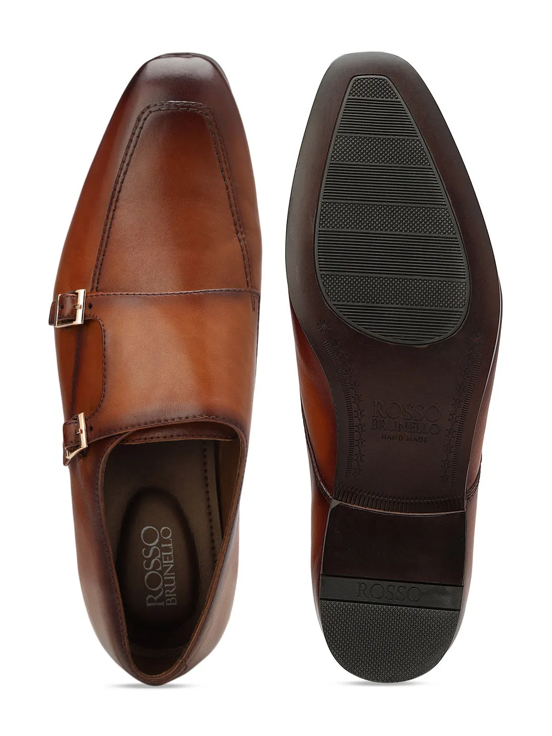 Tan Plain Leather Monk Straps