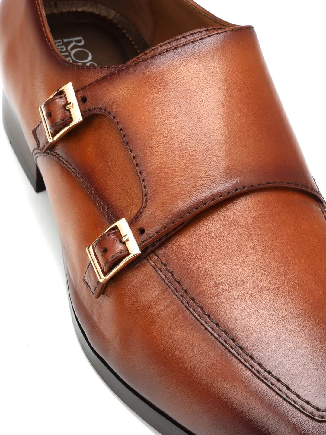 Tan Plain Leather Monk Straps