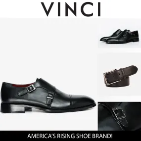 The Essen Black Leather Cap Toe Double Monk Strap Men Shoe