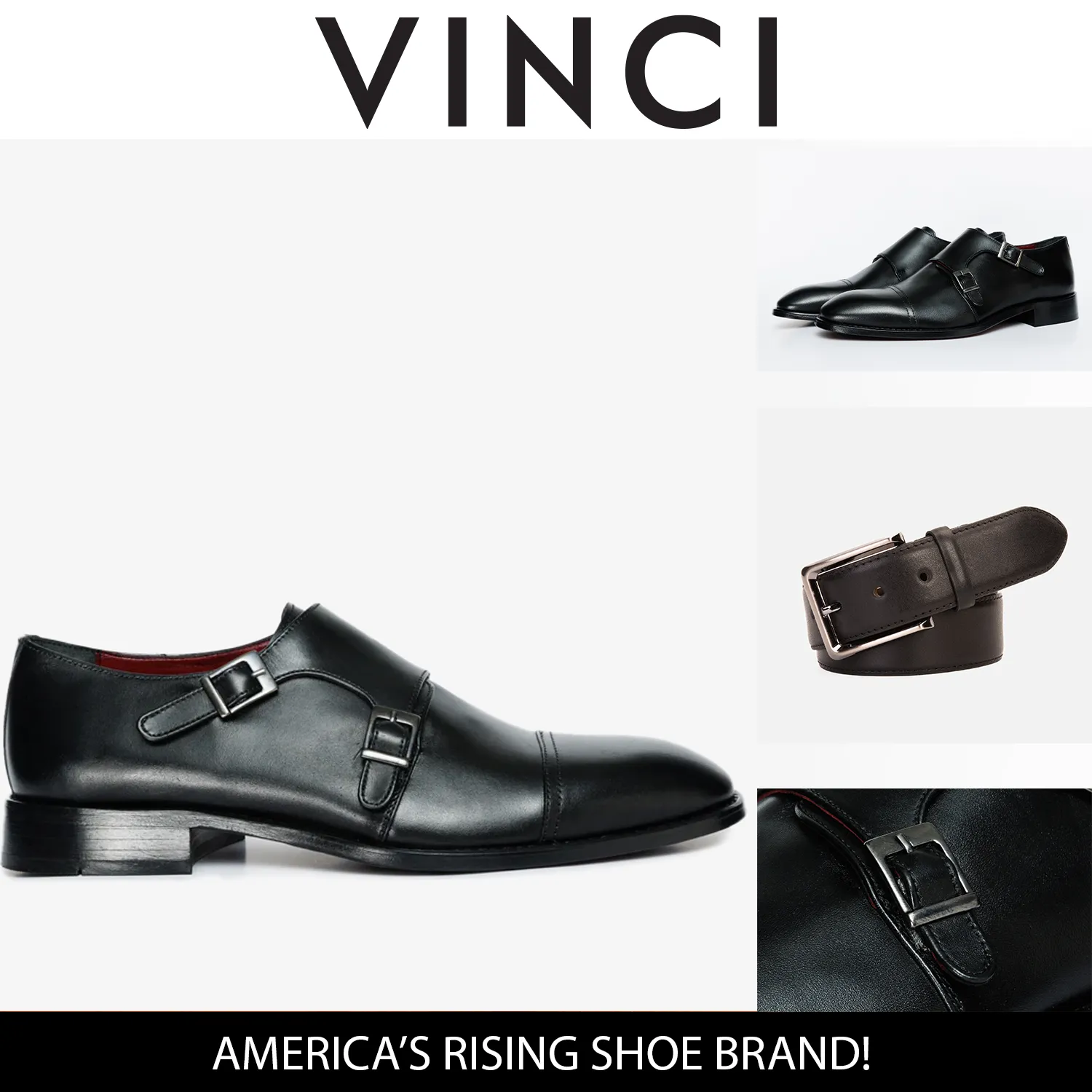 The Essen Black Leather Cap Toe Double Monk Strap Men Shoe