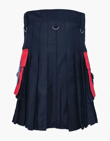 Two-tone utility kilt in black and red with detachable apron