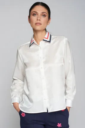 Vilagallo 31947 Embroidered White Silk Cotton Shirt