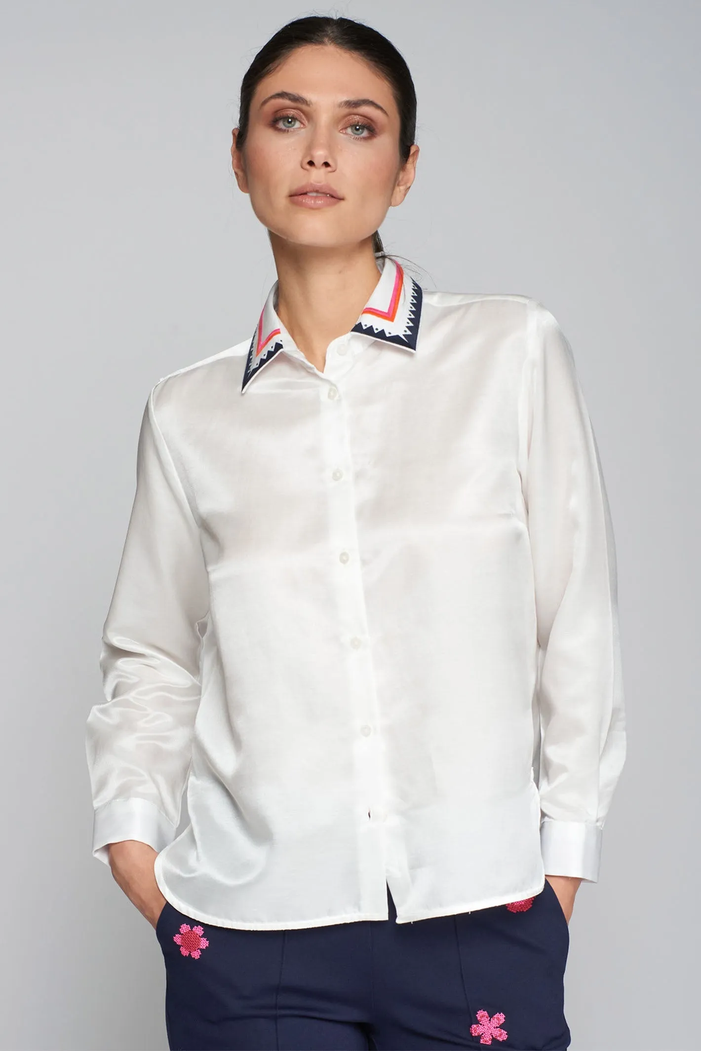 Vilagallo 31947 Embroidered White Silk Cotton Shirt