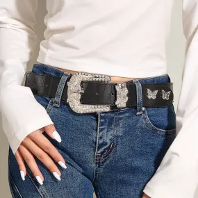 Whoelsale PU Butterfly Diamond Buckle Waistband