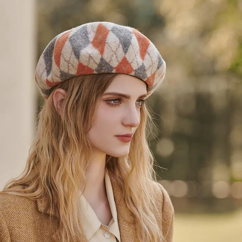 Wholesale Autumn and Winter Warm Thickened Plaid Contrast Wool Beret