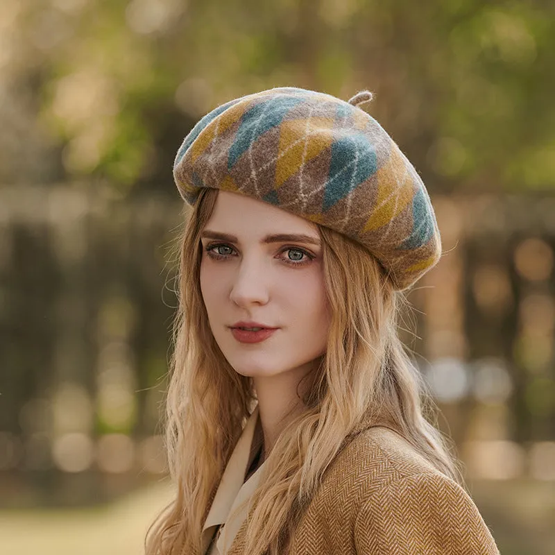 Wholesale Autumn and Winter Warm Thickened Plaid Contrast Wool Beret