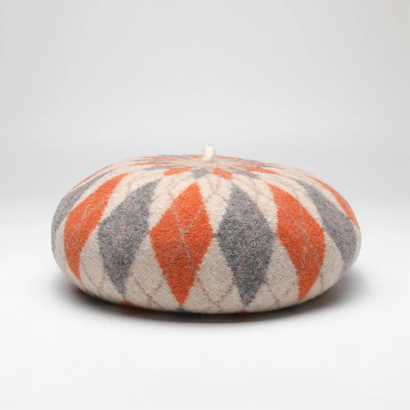 Wholesale Autumn and Winter Warm Thickened Plaid Contrast Wool Beret
