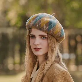 Wholesale Autumn and Winter Warm Thickened Plaid Contrast Wool Beret
