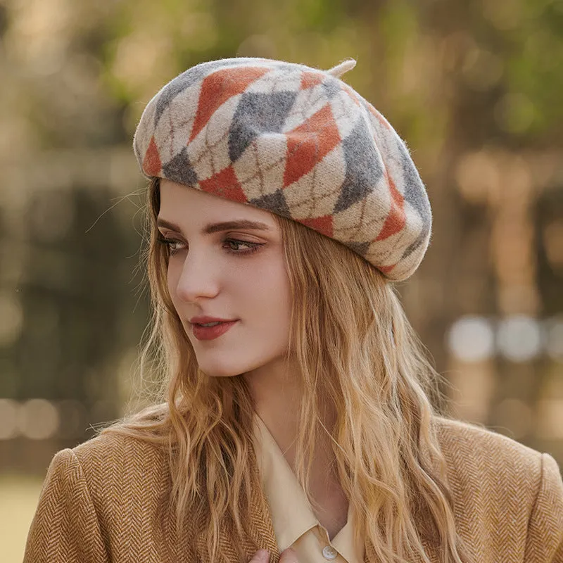 Wholesale Autumn and Winter Warm Thickened Plaid Contrast Wool Beret