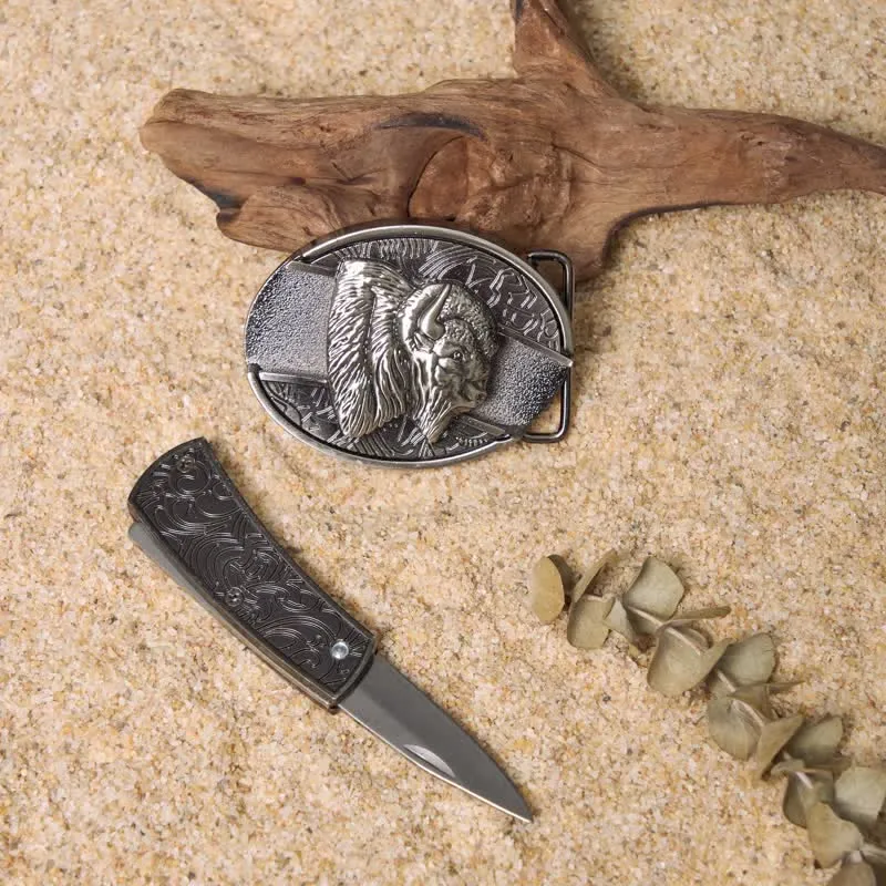 Wild Life DIY Hidden Folding Knife Leather Belt Buckles Bundle Set