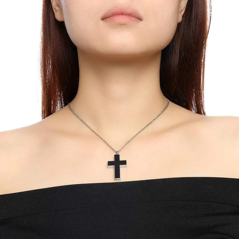 Women's Christian Necklace<br> Black Cross Urn