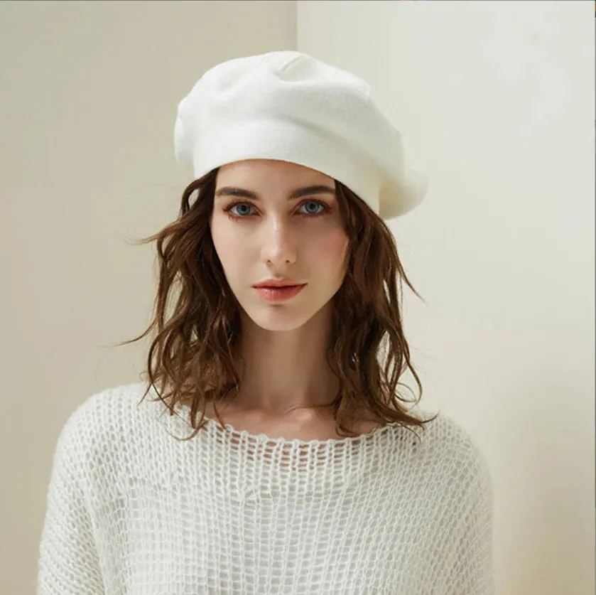 Wool Knitted French Stripe Plaid Military Top Painter Beret Women Hat