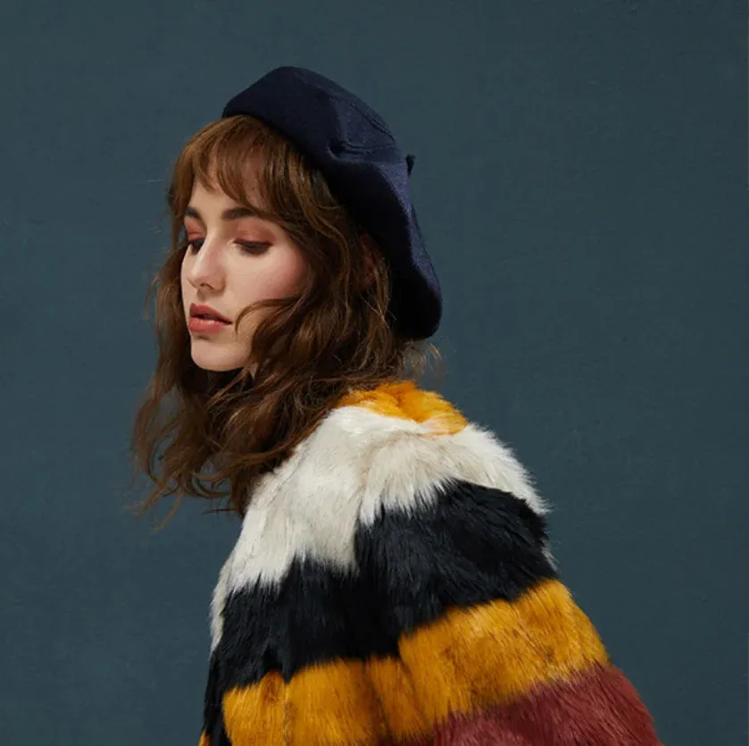 Wool Knitted French Stripe Plaid Military Top Painter Beret Women Hat