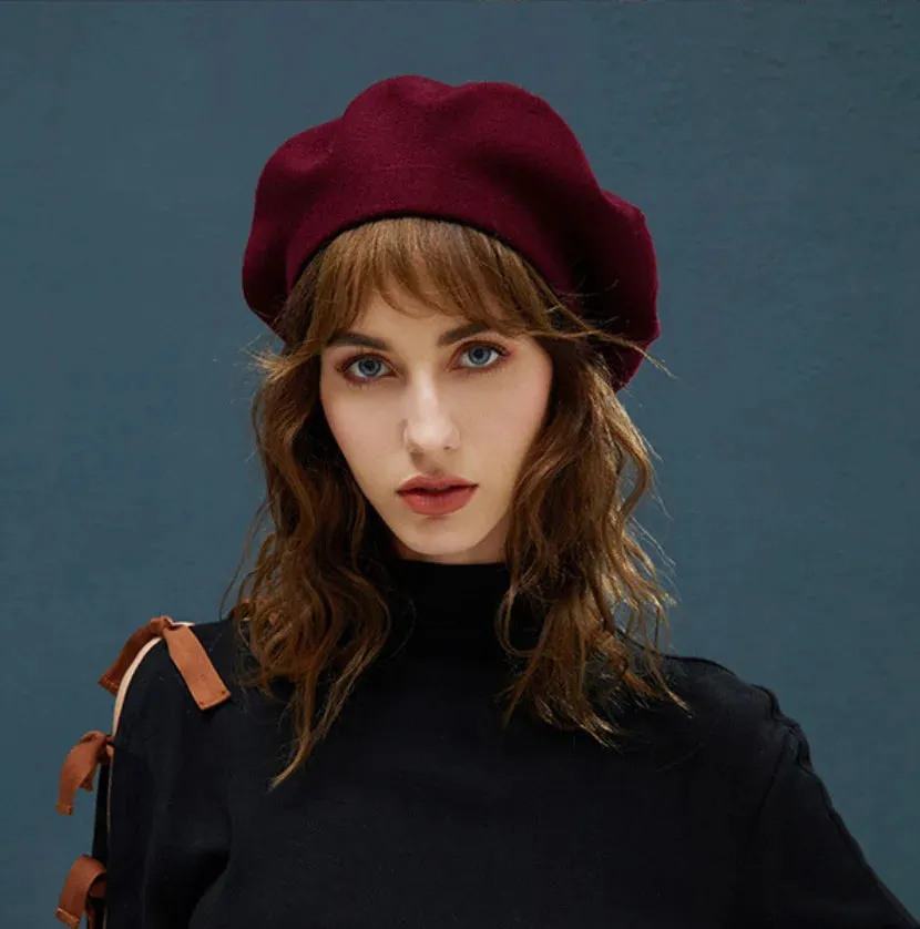 Wool Knitted French Stripe Plaid Military Top Painter Beret Women Hat