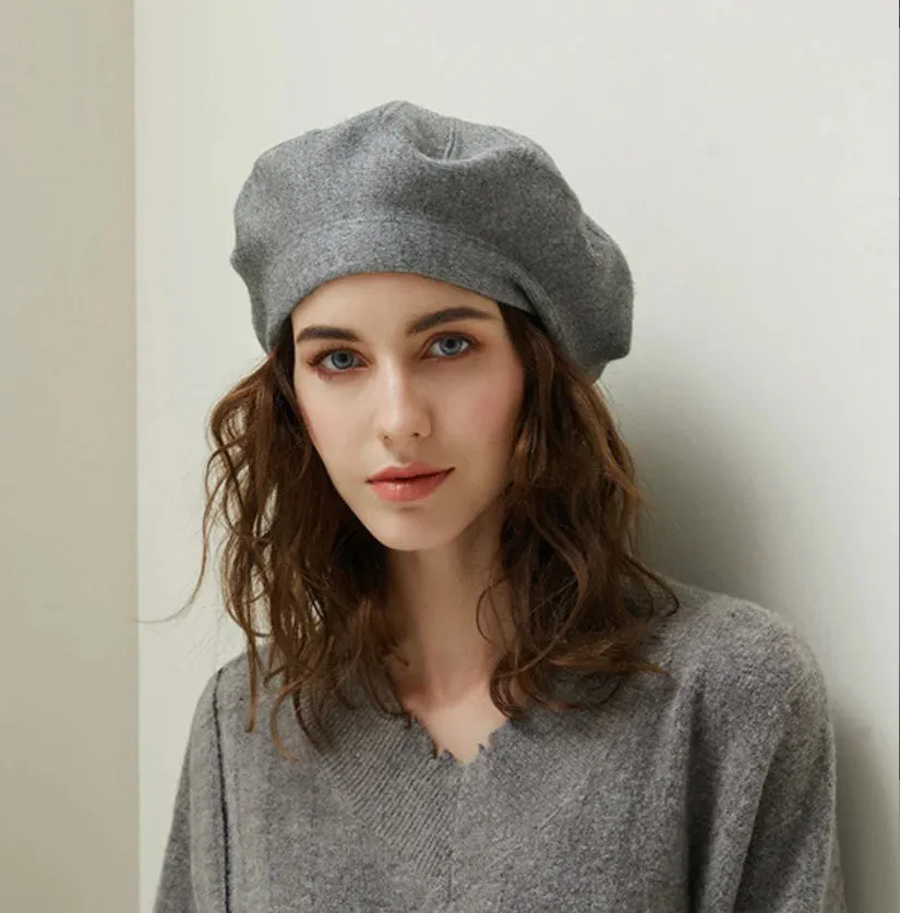 Wool Knitted French Stripe Plaid Military Top Painter Beret Women Hat